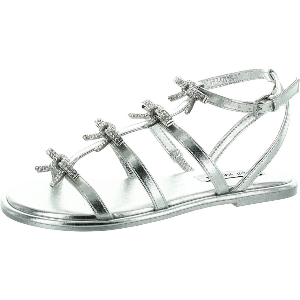 Brand new Steve Madden “Jemmy” silver Sandals with bows